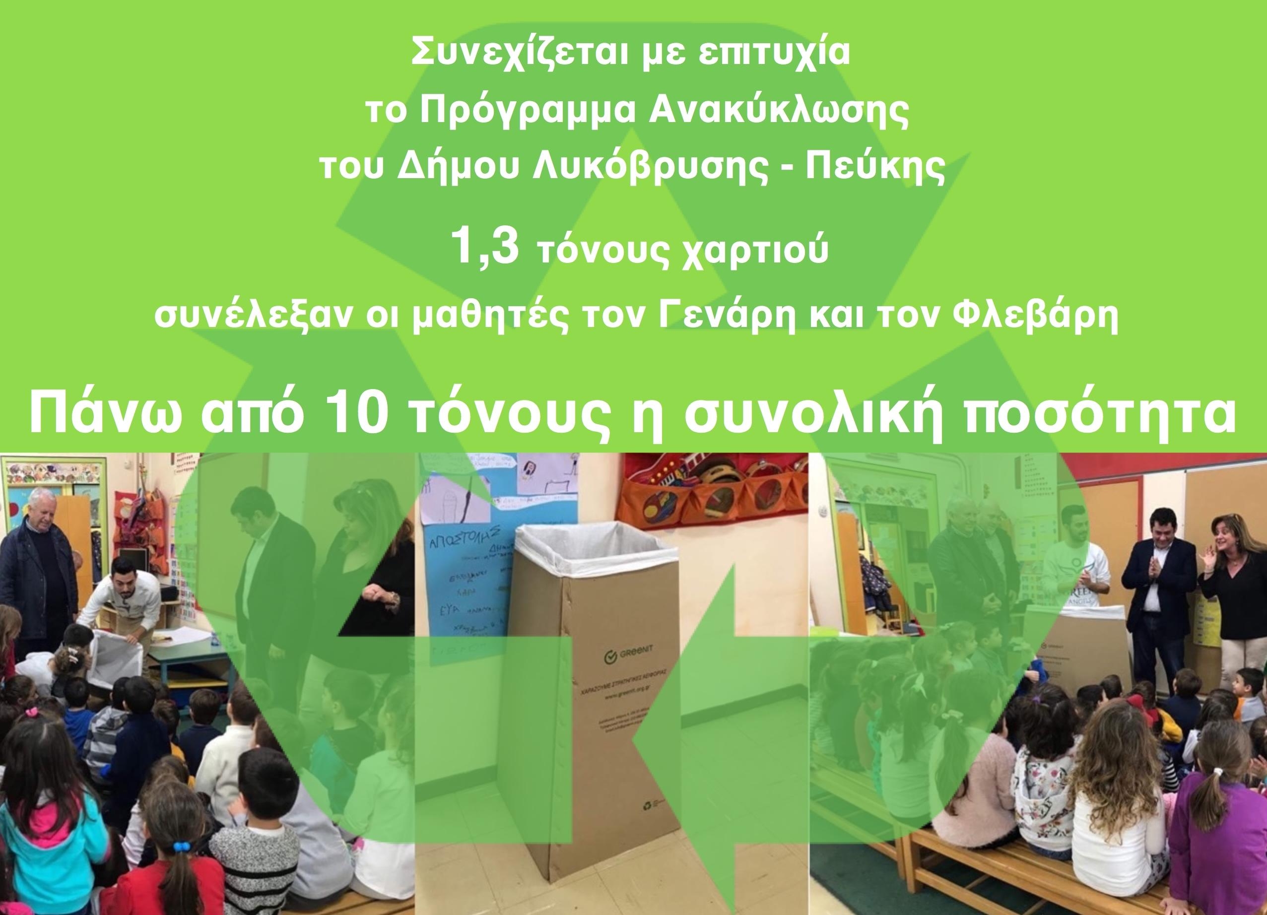 Με επιτυχία συνεχίζεται το Πρόγραμμα Ανακύκλωσης Χαρτιού του Δήμου Λυκόβρυσης - Πεύκης